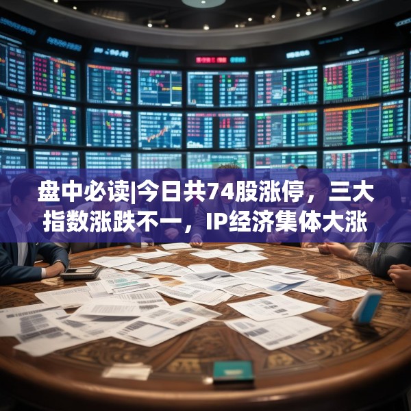 盘中必读|今日共74股涨停，三大指数涨跌不一，IP经济集体大涨