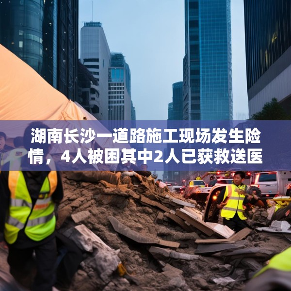 湖南长沙一道路施工现场发生险情，4人被困其中2人已获救送医院